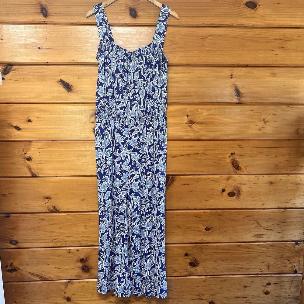 Boden Jumpsuit Strappy Jersey Jumpsuit Wide Leg Women Size 12R Square Neck